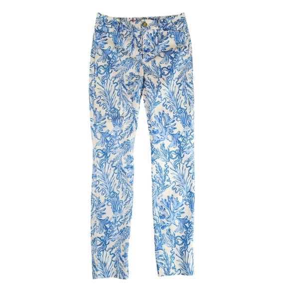Lilly Pulitzer Pants - Lilly Pulitzer Kelly High Rise Skinny Ankle Pants Resort White Aqua Coral Reef‎